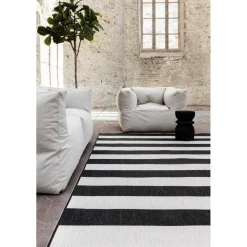 Eva Interior Interieur05 Buitenkleed Stripes zwart/wit dubbelzijdig - 230 x 160 cm Online
