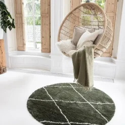 Interieur05 rond berber vloerkleed Nea groen/cream - 160 x 160 cm Best