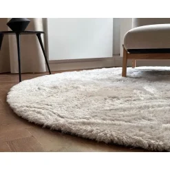 Interieur05 Rond Hoogpolig vloerkleed Odelia beige/wit - 160 x 160 cm New