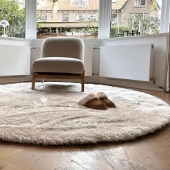 Interieur05 Rond Hoogpolig vloerkleed Odelia beige/wit - 160 x 160 cm New