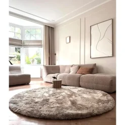 Interieur05 Rond Hoogpolig vloerkleed Odelia beige/wit - 200 x 200 cm Best