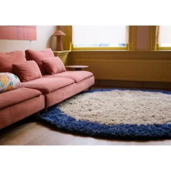 Interieur05 rond hoogpolig vloerkleed polyester Pilo beige/blauw - 240 x 240 cm Discount