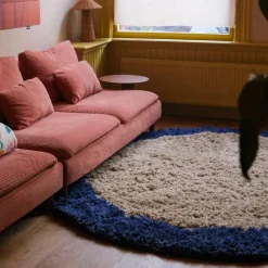 Interieur05 rond hoogpolig vloerkleed polyester Pilo beige/blauw - 240 x 240 cm Discount