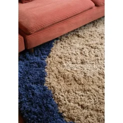 Interieur05 rond hoogpolig vloerkleed polyester Pilo beige/blauw - 240 x 240 cm Discount