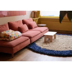 Interieur05 rond hoogpolig vloerkleed polyester Pilo beige/blauw - 240 x 240 cm Discount