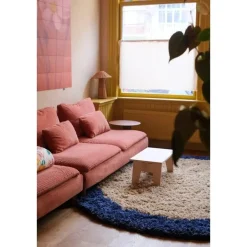 Interieur05 rond hoogpolig vloerkleed polyester Pilo beige/blauw - 240 x 240 cm Discount