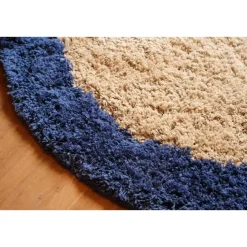 Interieur05 rond hoogpolig vloerkleed polyester Pilo beige/blauw - 240 x 240 cm Discount