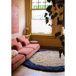 Interieur05 rond hoogpolig vloerkleed polyester Pilo beige/blauw - 240 x 240 cm Discount