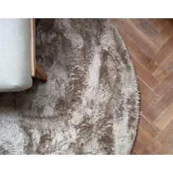 Interieur05 Rond Hoogpolig vloerkleed Odelia Bruin/taupe - 160 x 160 cm Discount