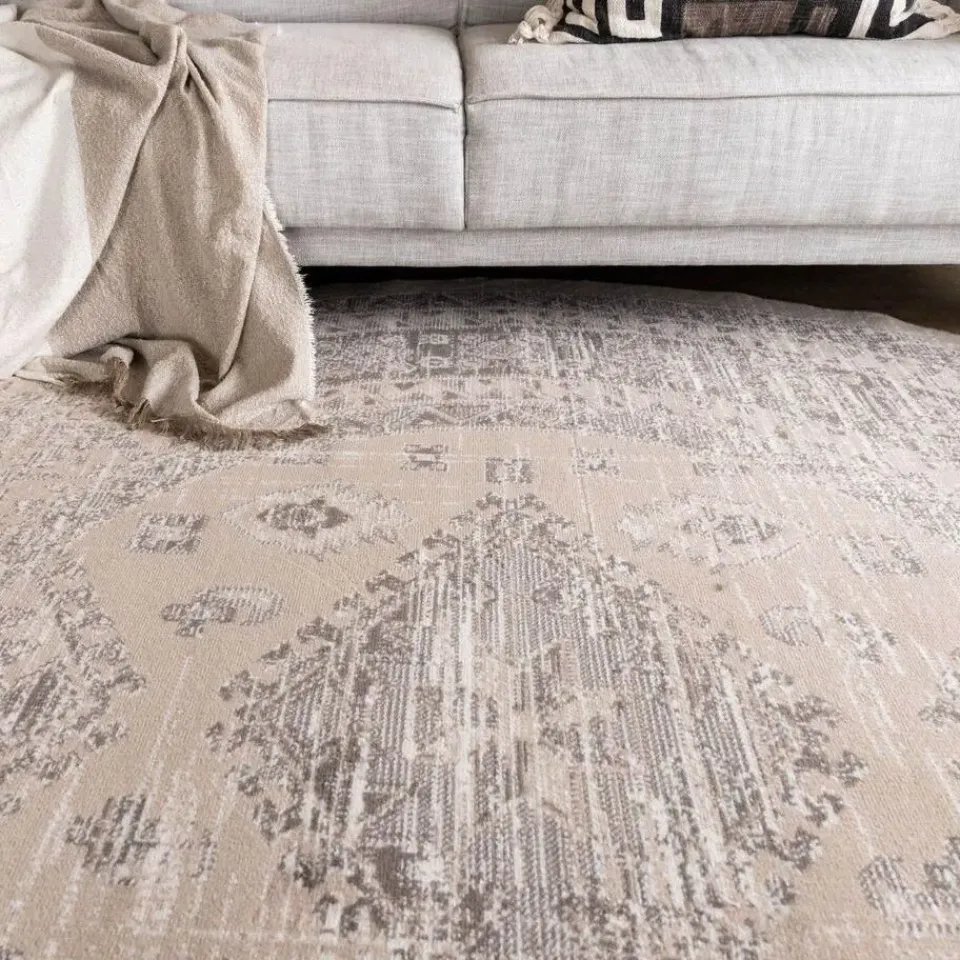 Interieur05 rond vintage Aila vloerkleed zand/beige - 190 x 190 cm Clearance