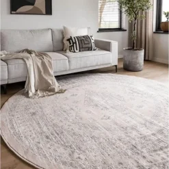 Interieur05 rond vintage Aila vloerkleed zand/beige - 190 x 190 cm Clearance