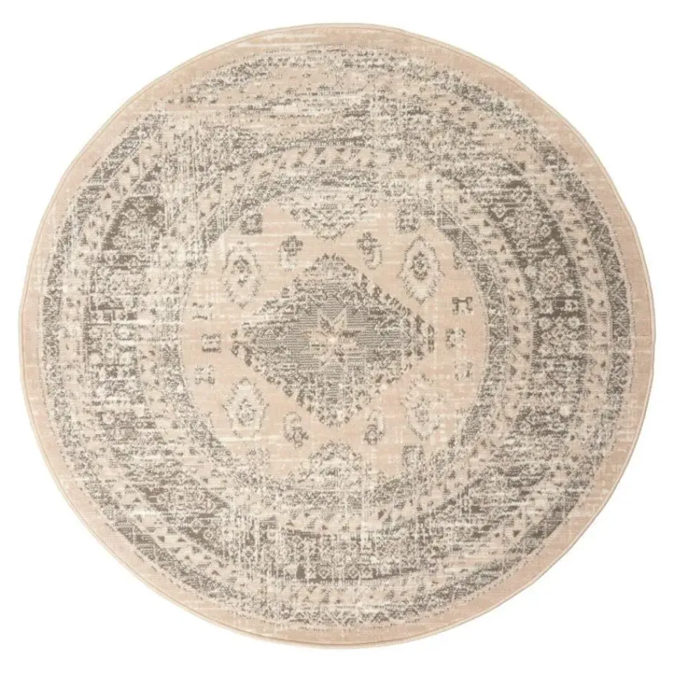 Interieur05 rond vintage Aila vloerkleed zand/beige - 240 x 240 cm