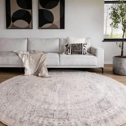 Interieur05 rond vintage Aila vloerkleed zand/beige - 160 x 160 cm Outlet