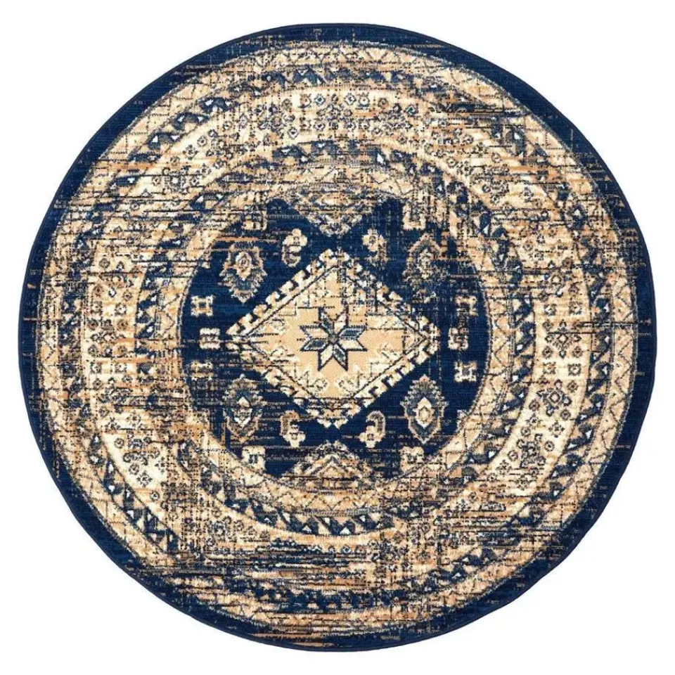 Interieur05 rond vintage vloerkleed Aila blauw - 160 x 160 cm Clearance