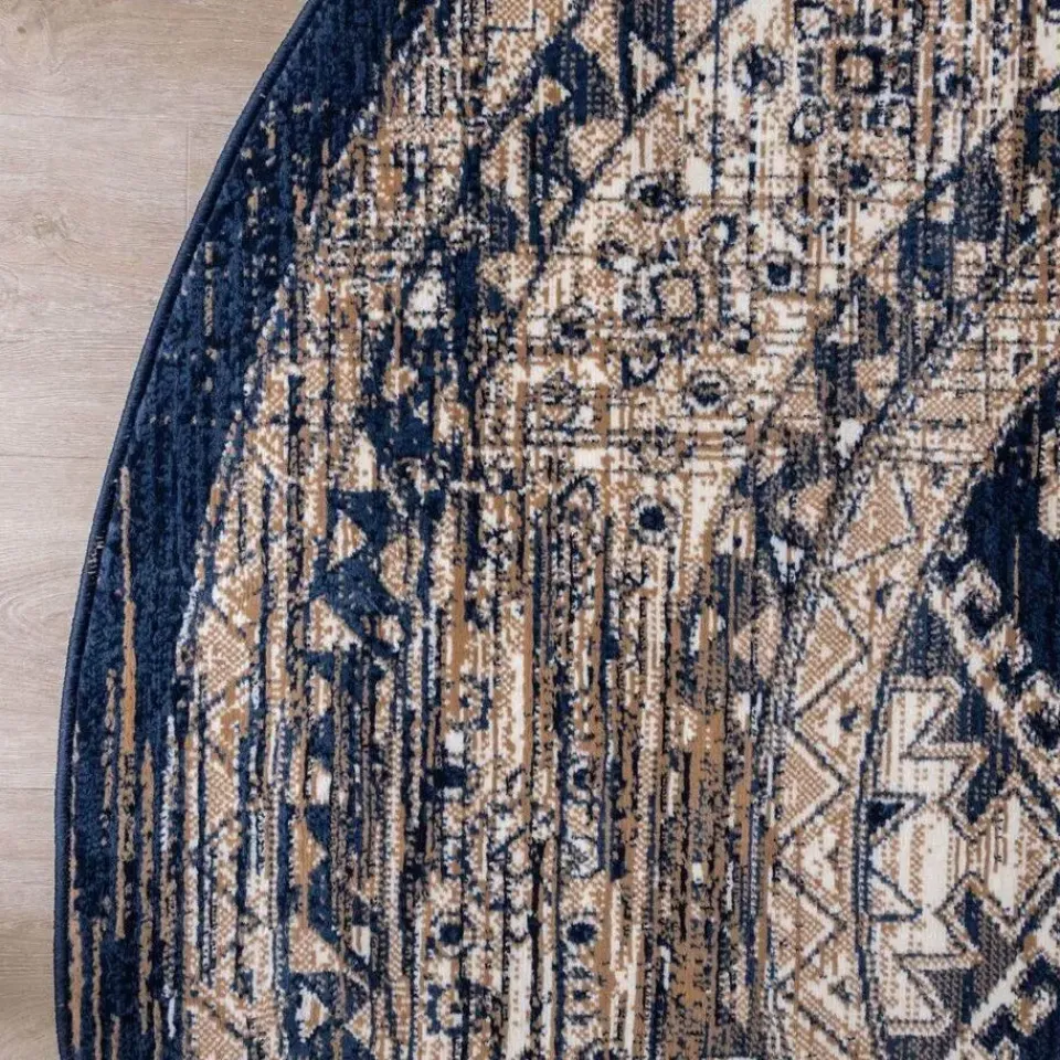 Interieur05 rond vintage vloerkleed Aila blauw - 160 x 160 cm Clearance