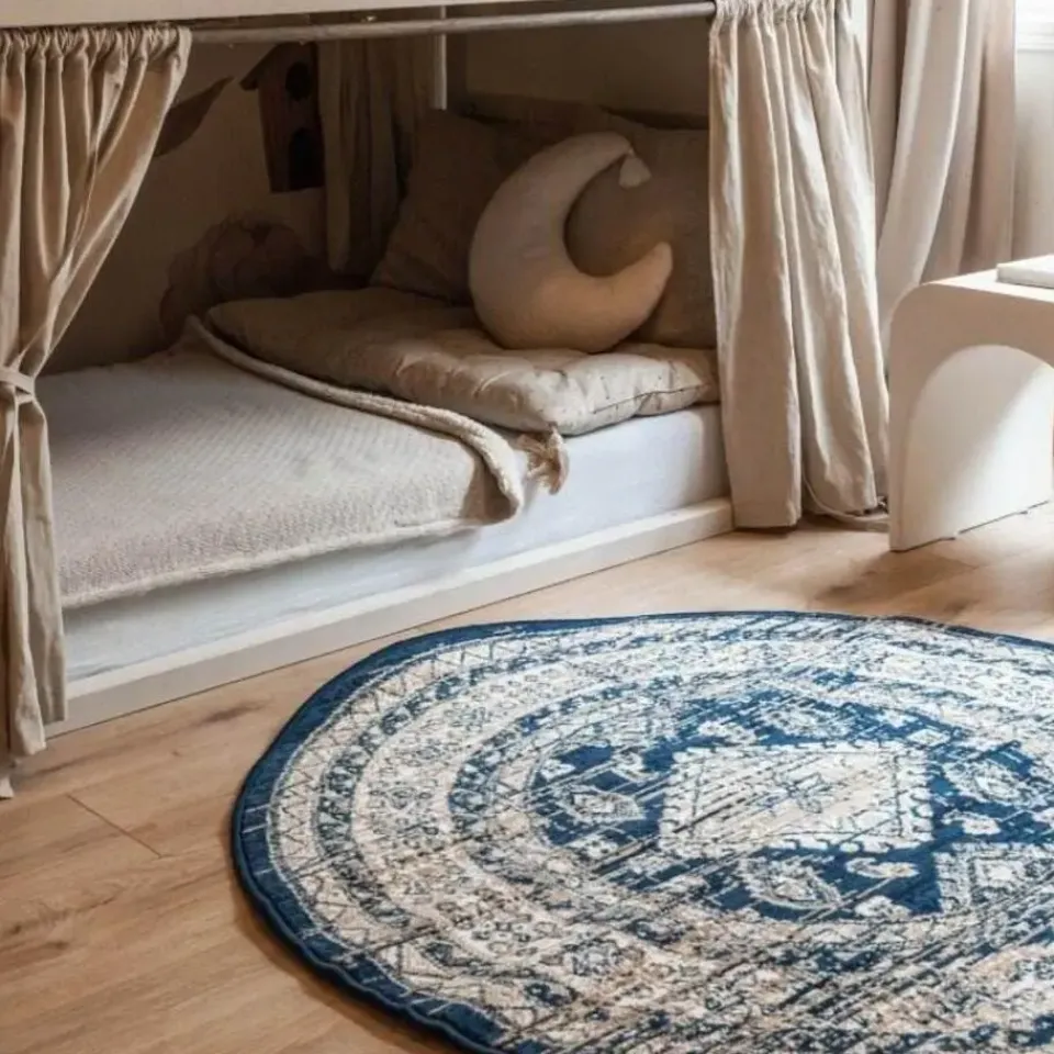 Interieur05 rond vintage vloerkleed Aila blauw - 160 x 160 cm Clearance