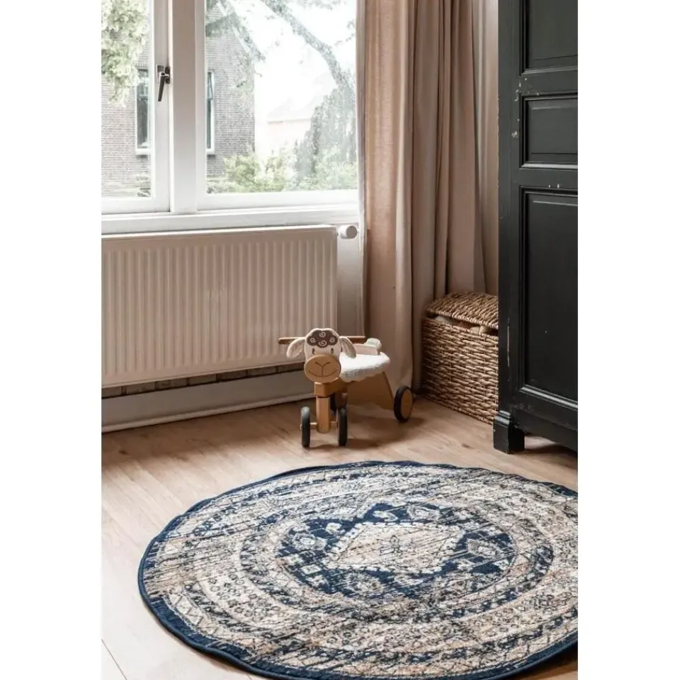 Interieur05 rond vintage vloerkleed Aila blauw - 160 x 160 cm Clearance