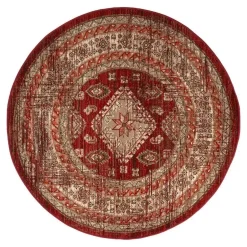 Interieur05 rond vintage vloerkleed Aila rood/oranje - 190 x 190 cm Hot