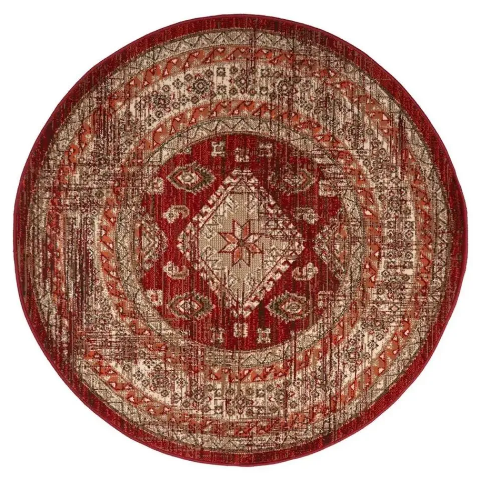 Interieur05 rond vintage vloerkleed Aila rood/oranje - 120 x 120 cm Online