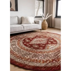 Interieur05 rond vintage vloerkleed Aila rood/oranje - 120 x 120 cm Online