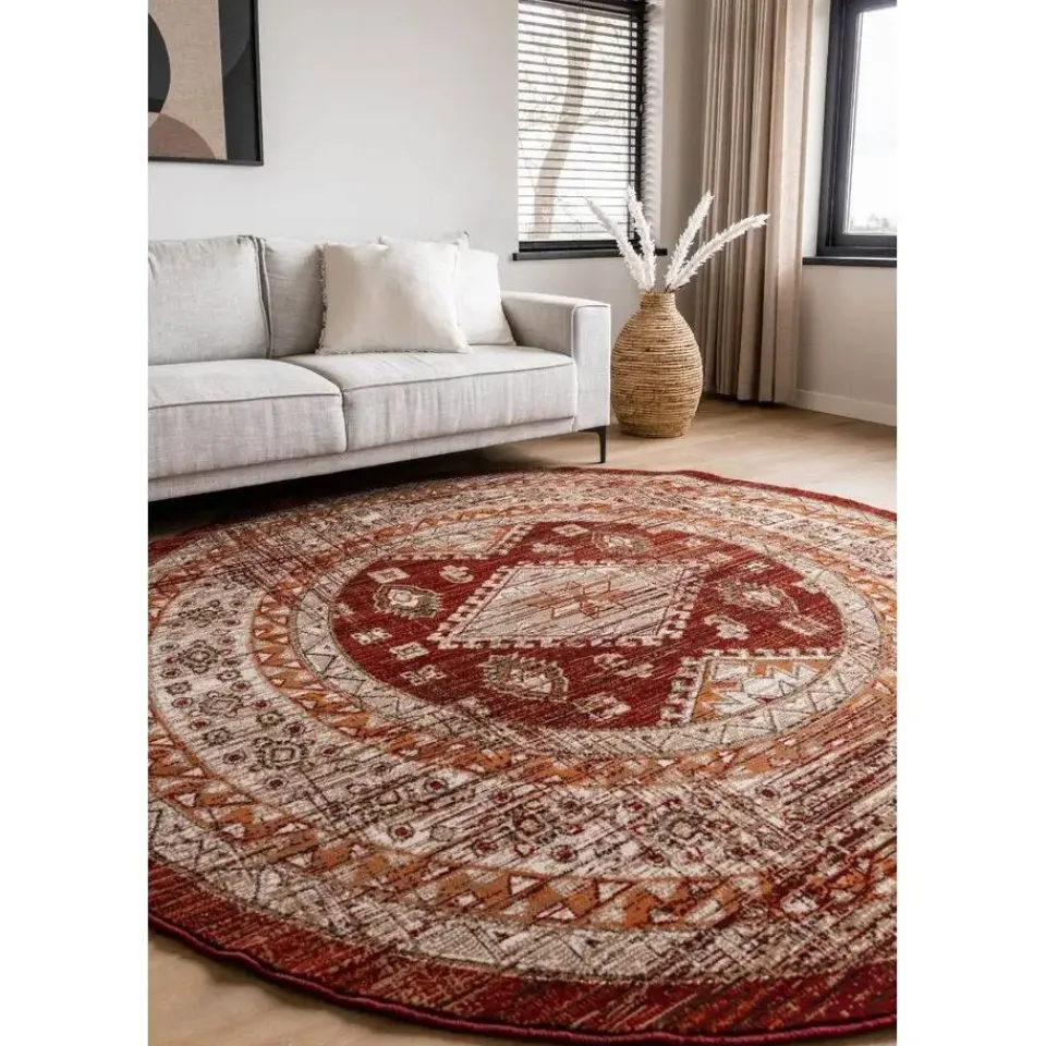 Interieur05 rond vintage vloerkleed Aila rood/oranje - 120 x 120 cm Online