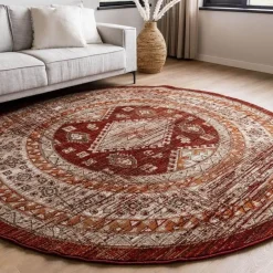 Interieur05 rond vintage vloerkleed Aila rood/oranje - 120 x 120 cm Online