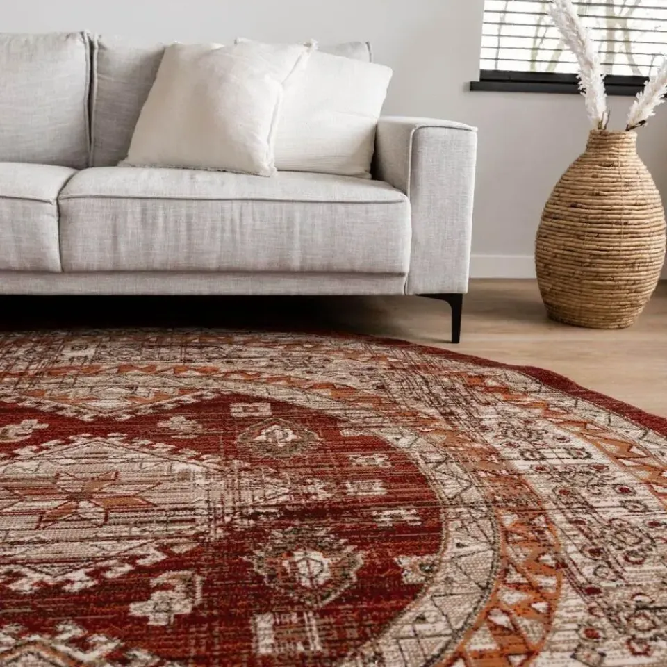 Interieur05 rond vintage vloerkleed Aila rood/oranje - 120 x 120 cm Online