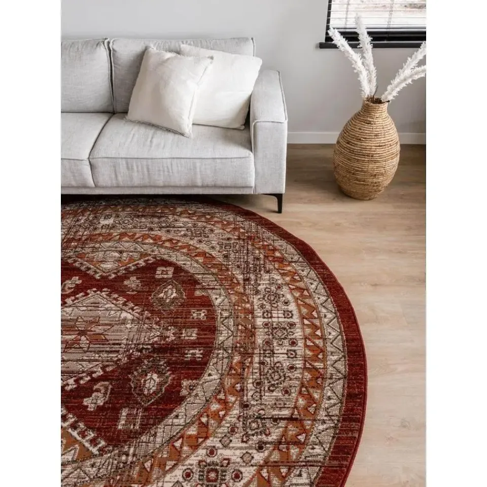 Interieur05 rond vintage vloerkleed Aila rood/oranje - 120 x 120 cm Online
