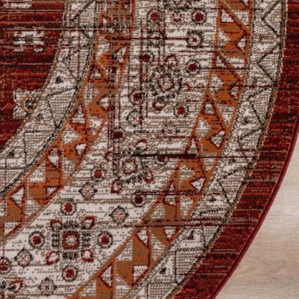 Interieur05 rond vintage vloerkleed Aila rood/oranje - 120 x 120 cm Online
