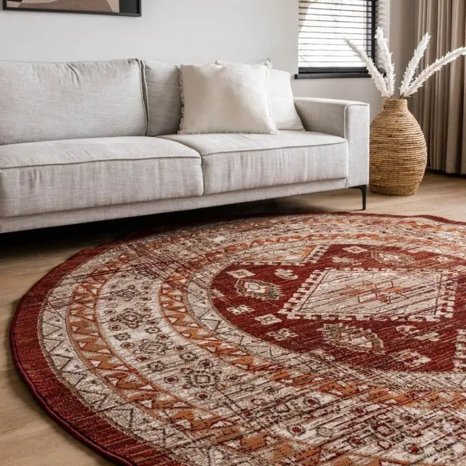 Interieur05 rond vintage vloerkleed Aila rood/oranje - 120 x 120 cm Online