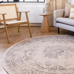 Interieur05 rond vloerkleed Keshan zand/beige - 160 x 160 cm Best