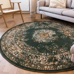 Interieur05 rond vloerkleed Keshan groen - 190 x 190 cm Best