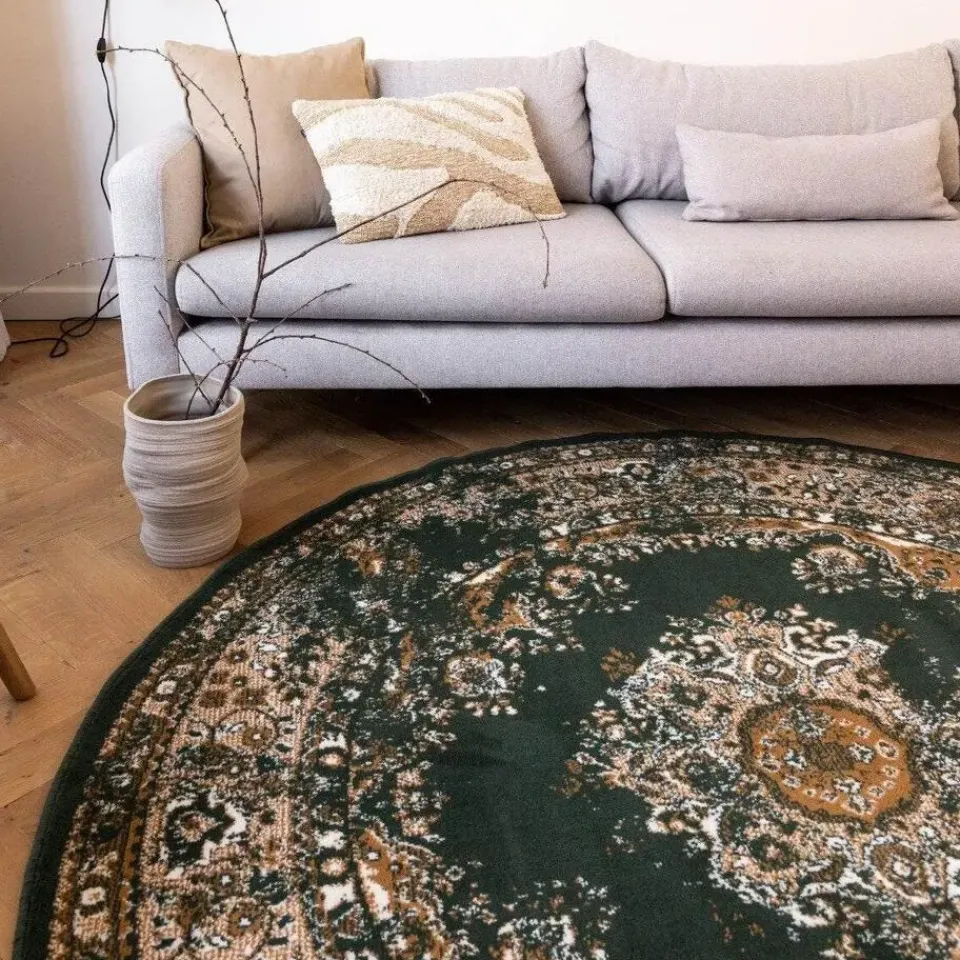 Interieur05 rond vloerkleed Keshan groen - 190 x 190 cm Best