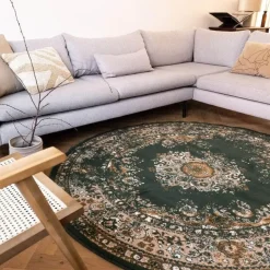 Interieur05 rond vloerkleed Keshan groen - 190 x 190 cm Best