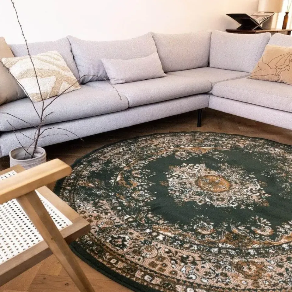 Interieur05 rond vloerkleed Keshan groen - 190 x 190 cm Best