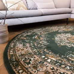 Interieur05 rond vloerkleed Keshan groen - 190 x 190 cm Best