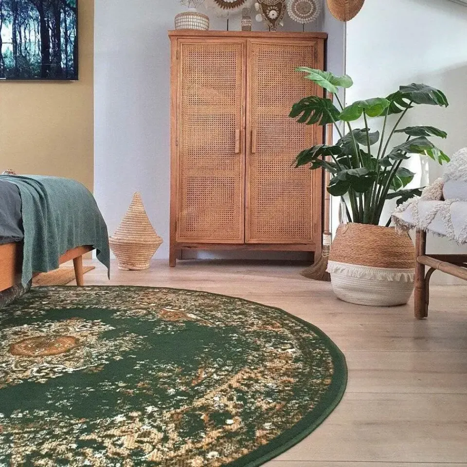 Interieur05 rond vloerkleed Keshan groen - 190 x 190 cm Best