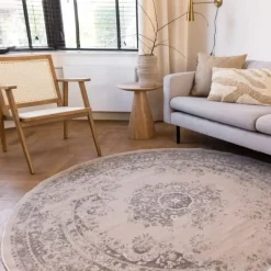 Interieur05 rond vloerkleed Keshan zand/beige - 240 x 240 cm Sale