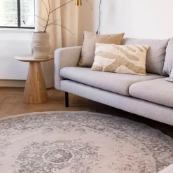 Interieur05 rond vloerkleed Keshan zand/beige - 240 x 240 cm Sale