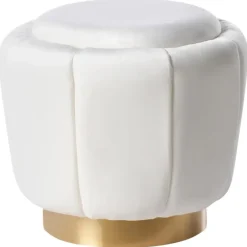 Leen Bakker IRVING - Poef - Wit - 43 cm - Fluweel New