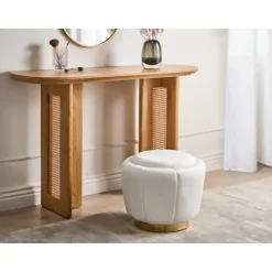 Leen Bakker IRVING - Poef - Wit - 43 cm - Fluweel New