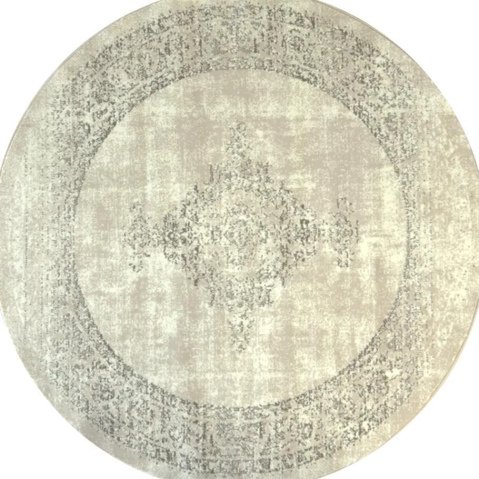 Muratap Istanbul Vintage - Laagpolig Vloerkleed - Retro Tapijt - Creme - 160 CM ROND New