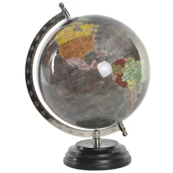 Items Deco Wereldbol/globe op voet - kunststof - grijs - 20 x 28 cm Sale