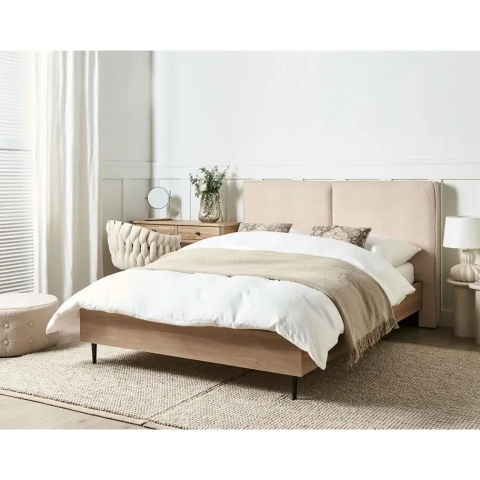Beliani IZERNORE - Bed - Beige - 140 x 200 cm - Bouclé Online