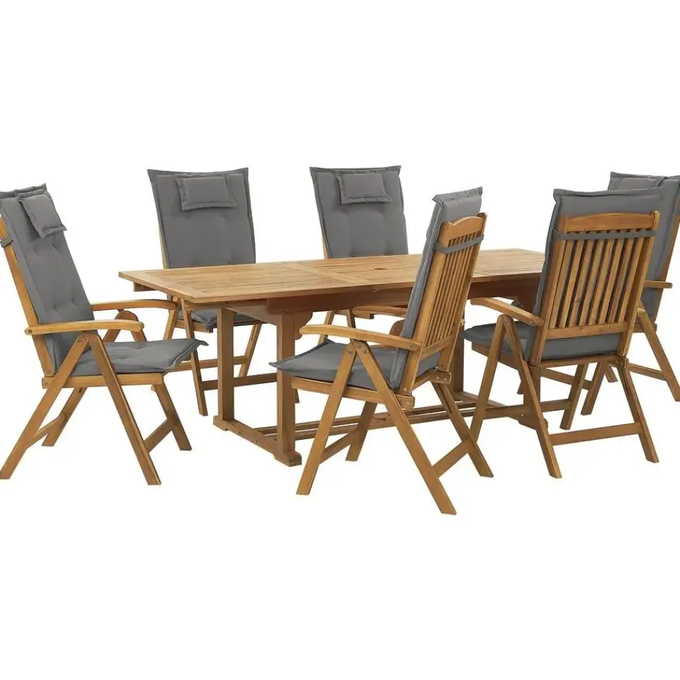 Beliani JAVA - Tuinset voor 6 - Lichte houtkleur/Grafietgrijs - Acaciahout Sale