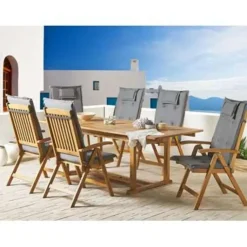 Beliani JAVA - Tuinset voor 6 - Lichte houtkleur/Grafietgrijs - Acaciahout Sale
