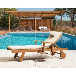 Beliani JAVA PREMIUM - Tuinligstoel - Lichtbruin/Taupe - Acaciahout Discount