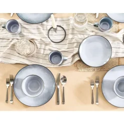 Leen Bakker JUNIPER - Dinerborden set van 8 - Lichtblauw - Steengoed