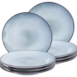 Leen Bakker JUNIPER - Dinerborden set van 8 - Lichtblauw - Steengoed