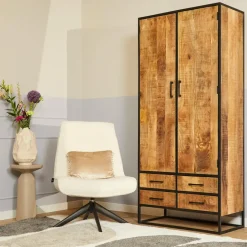 StarFurn Kabinetkast Naturel Hout/Metaal - 90x45x200cm - Denver Discount